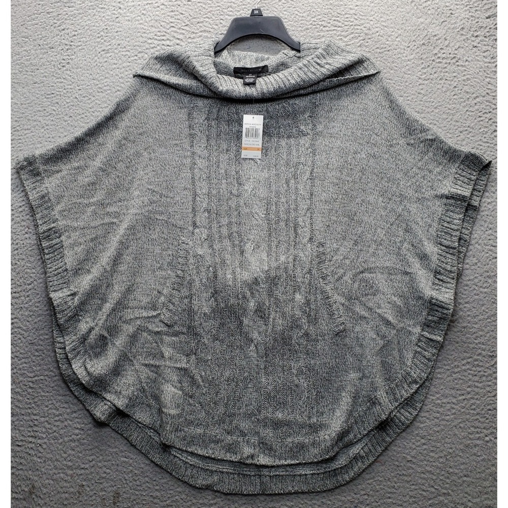89th & Madison Poncho Sweater Womens 2X Gray Marled Cable Knit Cowl Neck Relaxed